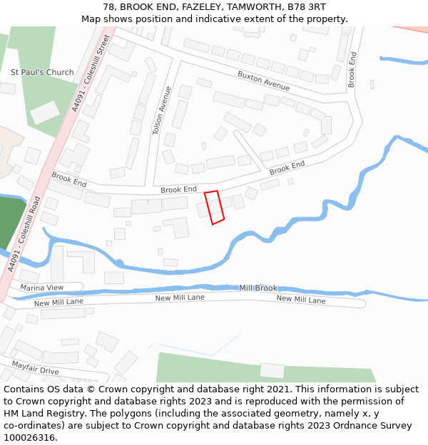 78, BROOK END, FAZELEY, TAMWORTH, B78 3RT: Location map and indicative extent of plot