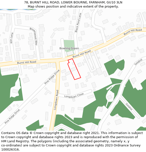 78, BURNT HILL ROAD, LOWER BOURNE, FARNHAM, GU10 3LN: Location map and indicative extent of plot