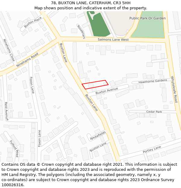 78, BUXTON LANE, CATERHAM, CR3 5HH: Location map and indicative extent of plot