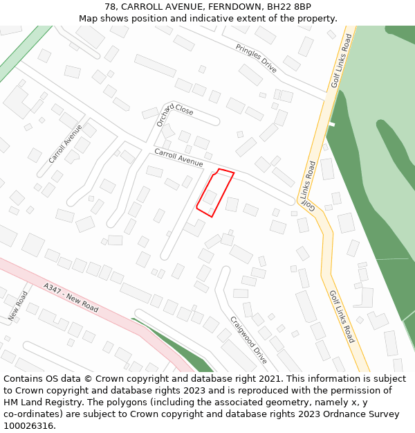 78, CARROLL AVENUE, FERNDOWN, BH22 8BP: Location map and indicative extent of plot