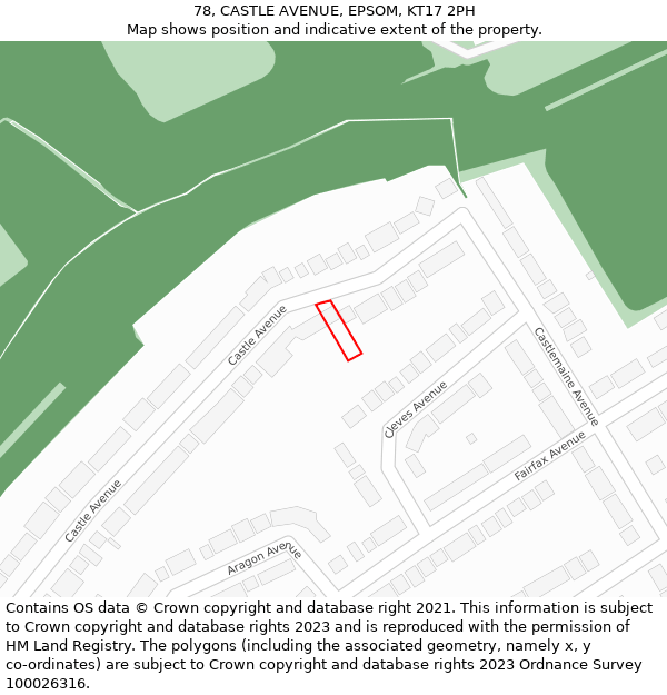78, CASTLE AVENUE, EPSOM, KT17 2PH: Location map and indicative extent of plot