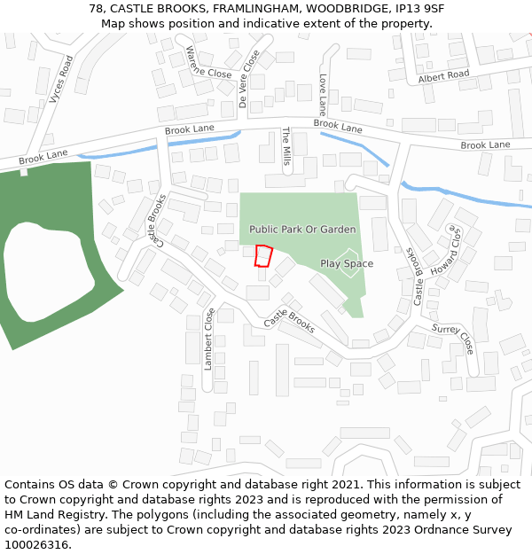 78, CASTLE BROOKS, FRAMLINGHAM, WOODBRIDGE, IP13 9SF: Location map and indicative extent of plot