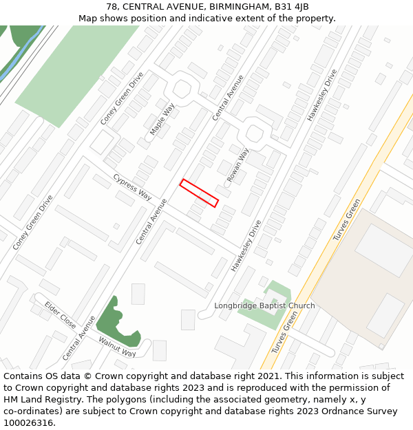 78, CENTRAL AVENUE, BIRMINGHAM, B31 4JB: Location map and indicative extent of plot