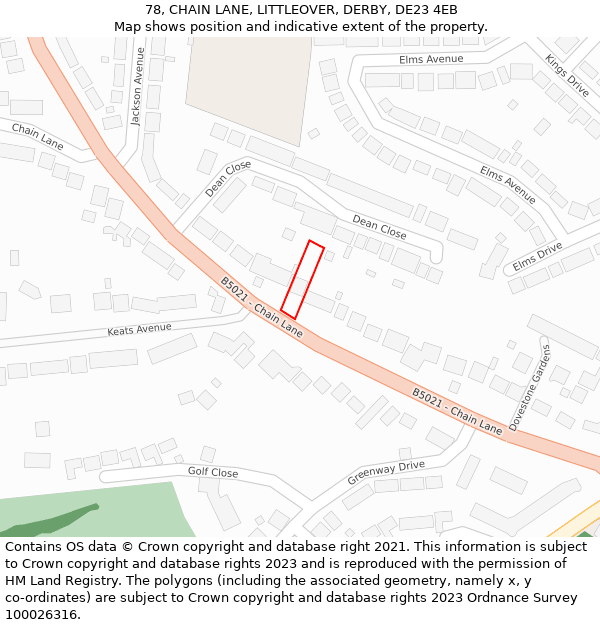 78, CHAIN LANE, LITTLEOVER, DERBY, DE23 4EB: Location map and indicative extent of plot