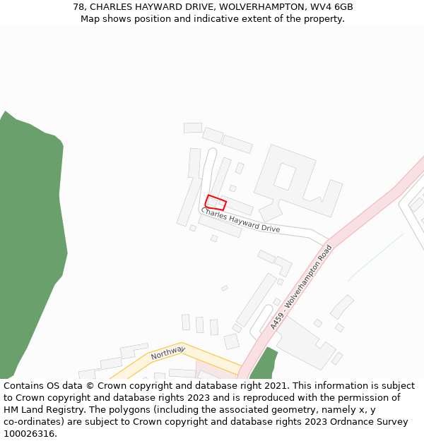 78, CHARLES HAYWARD DRIVE, WOLVERHAMPTON, WV4 6GB: Location map and indicative extent of plot