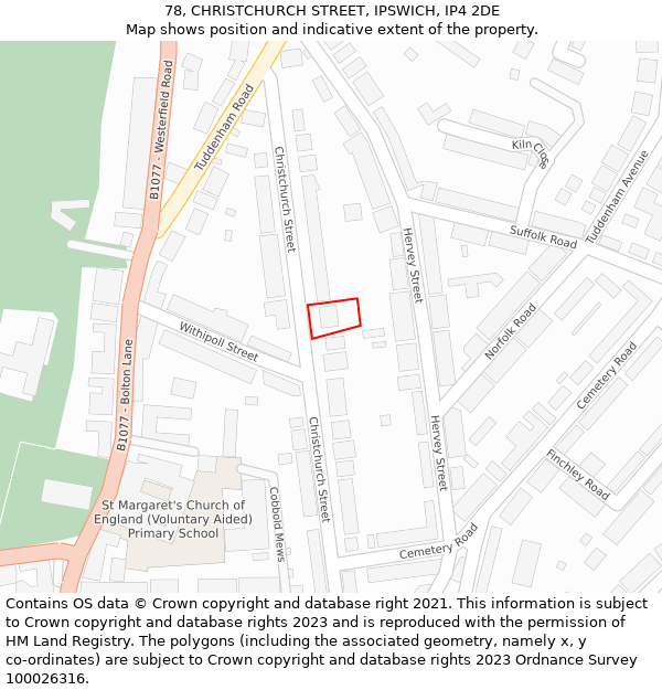78, CHRISTCHURCH STREET, IPSWICH, IP4 2DE: Location map and indicative extent of plot
