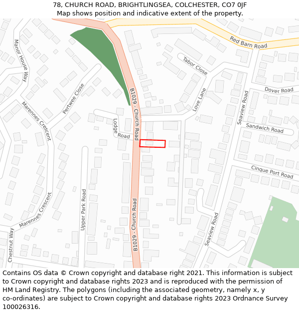 78, CHURCH ROAD, BRIGHTLINGSEA, COLCHESTER, CO7 0JF: Location map and indicative extent of plot