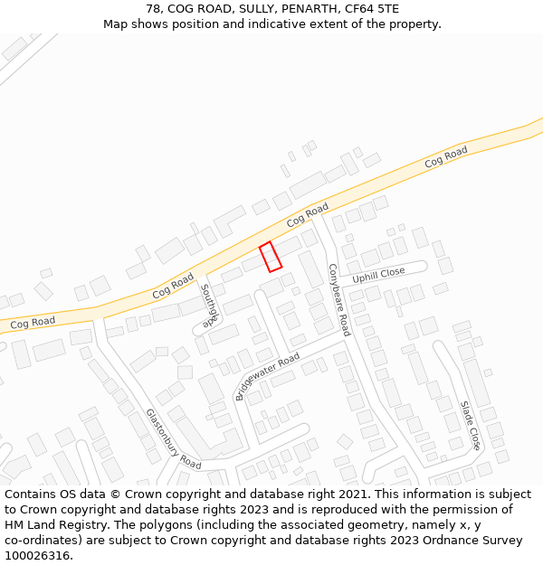 78, COG ROAD, SULLY, PENARTH, CF64 5TE: Location map and indicative extent of plot