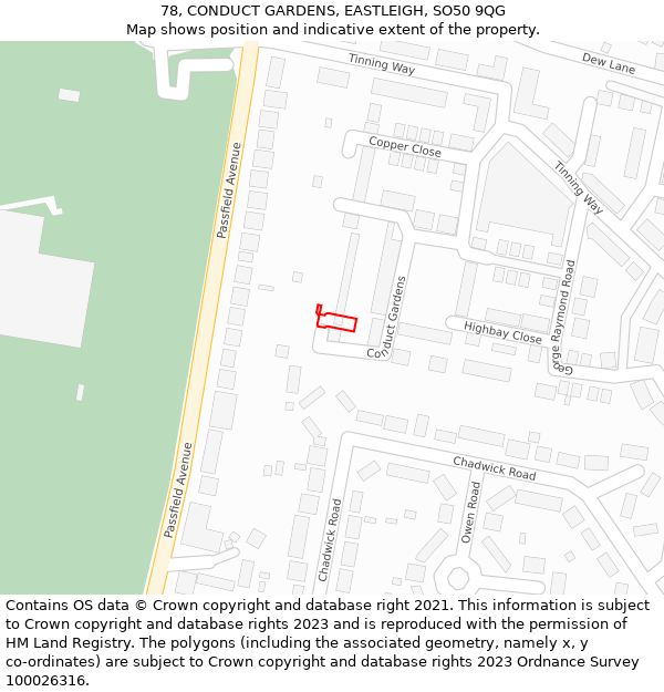 78, CONDUCT GARDENS, EASTLEIGH, SO50 9QG: Location map and indicative extent of plot