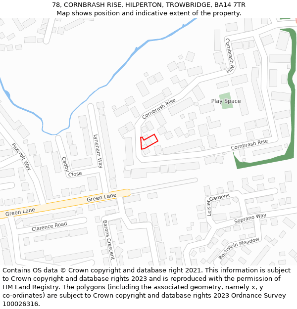 78, CORNBRASH RISE, HILPERTON, TROWBRIDGE, BA14 7TR: Location map and indicative extent of plot