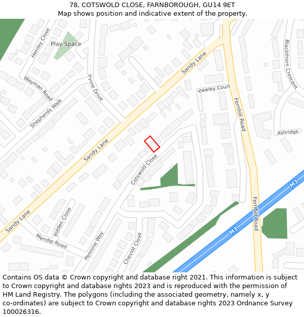 78, COTSWOLD CLOSE, FARNBOROUGH, GU14 9ET: Location map and indicative extent of plot