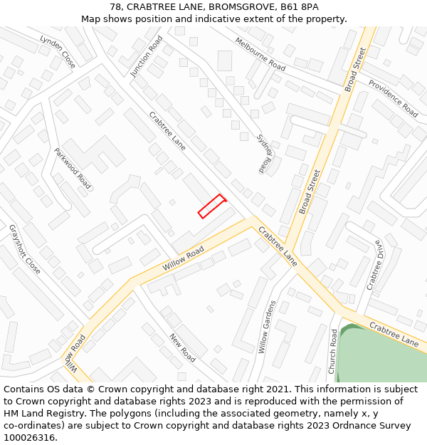 78, CRABTREE LANE, BROMSGROVE, B61 8PA: Location map and indicative extent of plot