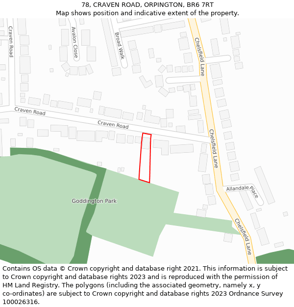 78, CRAVEN ROAD, ORPINGTON, BR6 7RT: Location map and indicative extent of plot