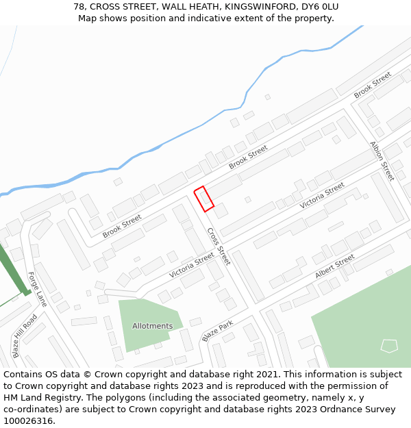78, CROSS STREET, WALL HEATH, KINGSWINFORD, DY6 0LU: Location map and indicative extent of plot