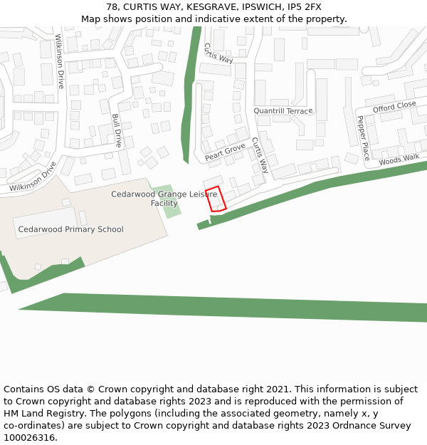 78, CURTIS WAY, KESGRAVE, IPSWICH, IP5 2FX: Location map and indicative extent of plot