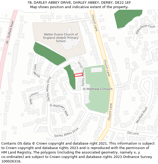 78, DARLEY ABBEY DRIVE, DARLEY ABBEY, DERBY, DE22 1EF: Location map and indicative extent of plot