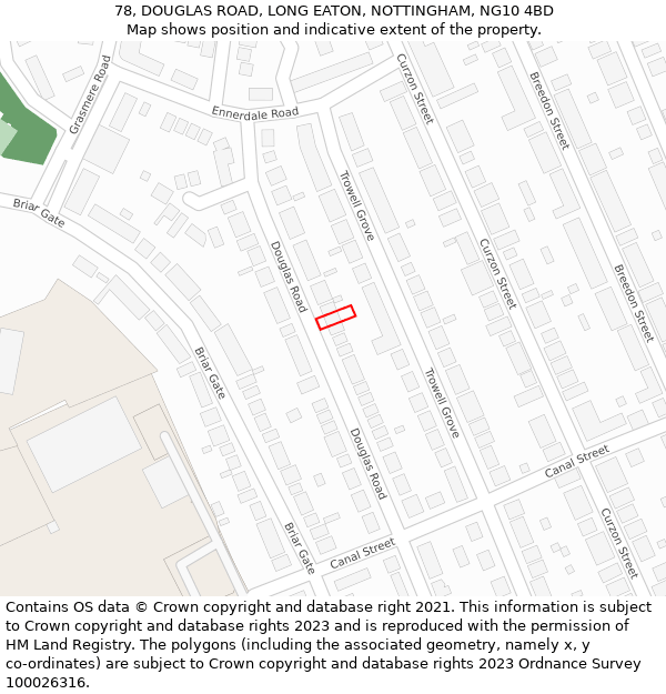 78, DOUGLAS ROAD, LONG EATON, NOTTINGHAM, NG10 4BD: Location map and indicative extent of plot