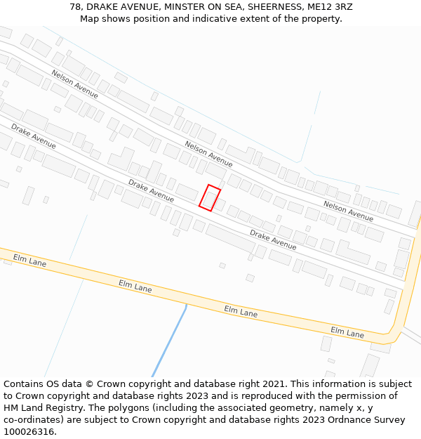 78, DRAKE AVENUE, MINSTER ON SEA, SHEERNESS, ME12 3RZ: Location map and indicative extent of plot