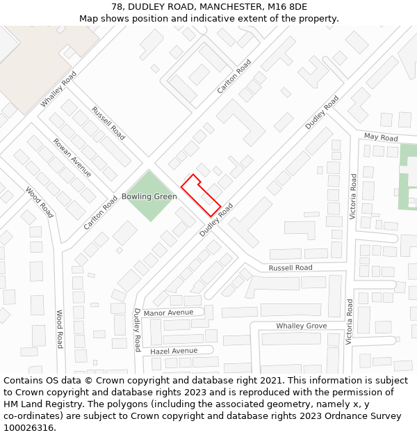 78, DUDLEY ROAD, MANCHESTER, M16 8DE: Location map and indicative extent of plot