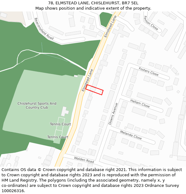 78, ELMSTEAD LANE, CHISLEHURST, BR7 5EL: Location map and indicative extent of plot