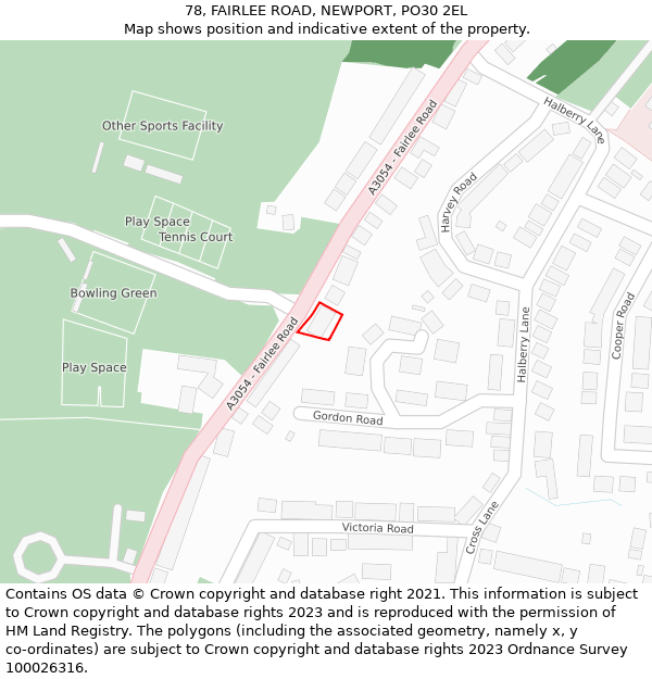 78, FAIRLEE ROAD, NEWPORT, PO30 2EL: Location map and indicative extent of plot