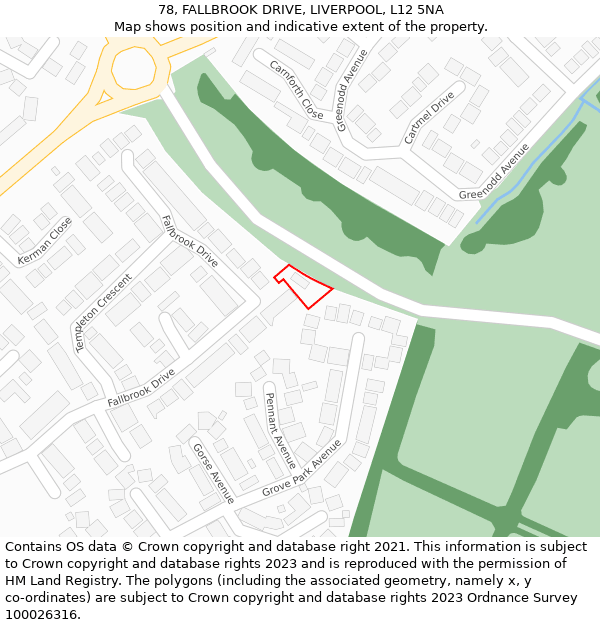 78, FALLBROOK DRIVE, LIVERPOOL, L12 5NA: Location map and indicative extent of plot