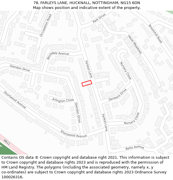 78, FARLEYS LANE, HUCKNALL, NOTTINGHAM, NG15 6DN: Location map and indicative extent of plot