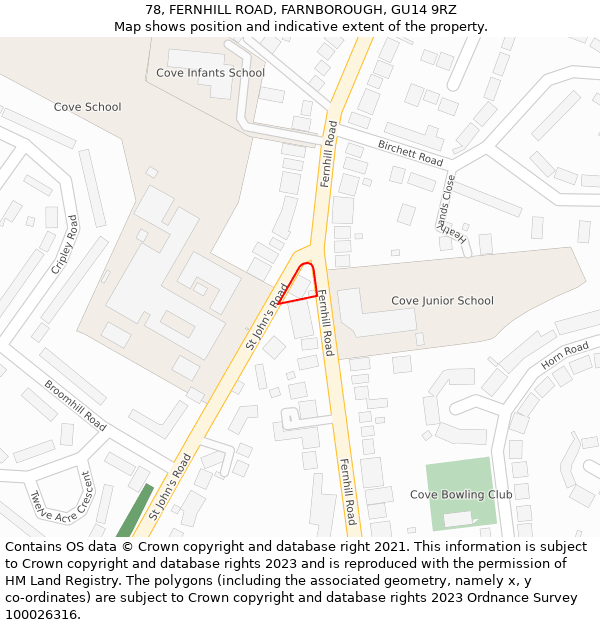 78, FERNHILL ROAD, FARNBOROUGH, GU14 9RZ: Location map and indicative extent of plot