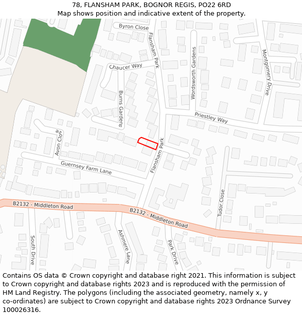 78, FLANSHAM PARK, BOGNOR REGIS, PO22 6RD: Location map and indicative extent of plot