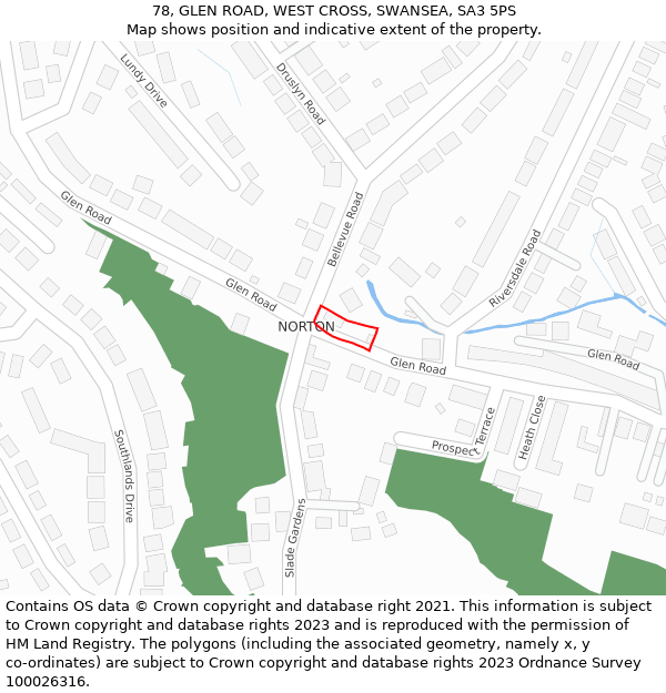 78, GLEN ROAD, WEST CROSS, SWANSEA, SA3 5PS: Location map and indicative extent of plot