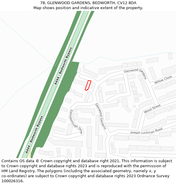 78, GLENWOOD GARDENS, BEDWORTH, CV12 8DA: Location map and indicative extent of plot