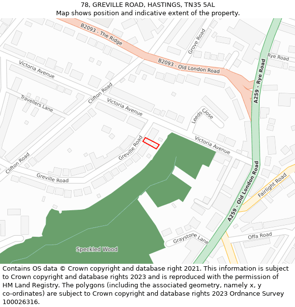 78, GREVILLE ROAD, HASTINGS, TN35 5AL: Location map and indicative extent of plot