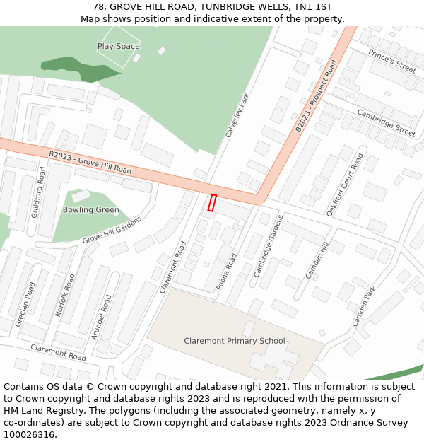 78, GROVE HILL ROAD, TUNBRIDGE WELLS, TN1 1ST: Location map and indicative extent of plot