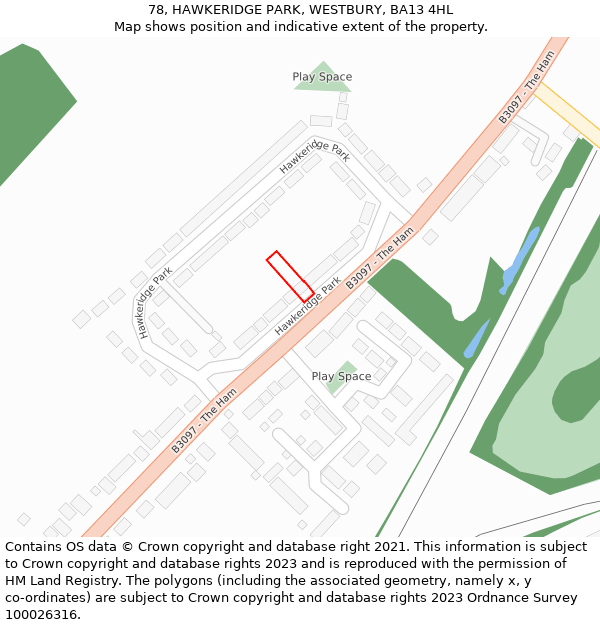 78, HAWKERIDGE PARK, WESTBURY, BA13 4HL: Location map and indicative extent of plot