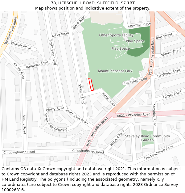 78, HERSCHELL ROAD, SHEFFIELD, S7 1BT: Location map and indicative extent of plot