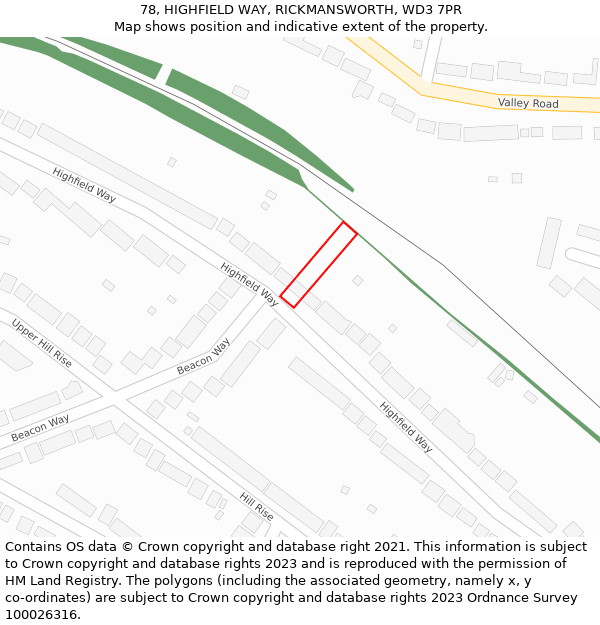 78, HIGHFIELD WAY, RICKMANSWORTH, WD3 7PR: Location map and indicative extent of plot