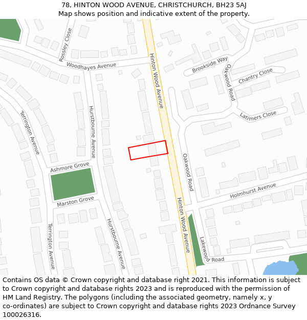 78, HINTON WOOD AVENUE, CHRISTCHURCH, BH23 5AJ: Location map and indicative extent of plot