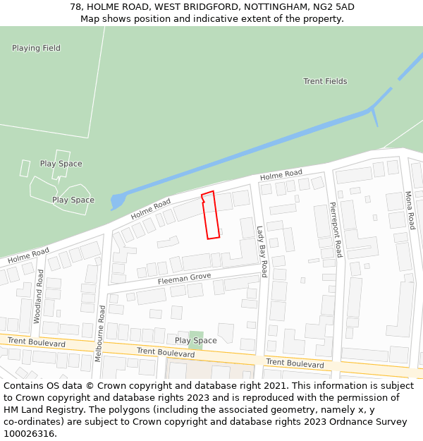 78, HOLME ROAD, WEST BRIDGFORD, NOTTINGHAM, NG2 5AD: Location map and indicative extent of plot