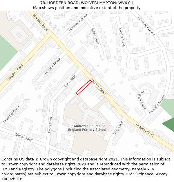 78, HORDERN ROAD, WOLVERHAMPTON, WV6 0HJ: Location map and indicative extent of plot