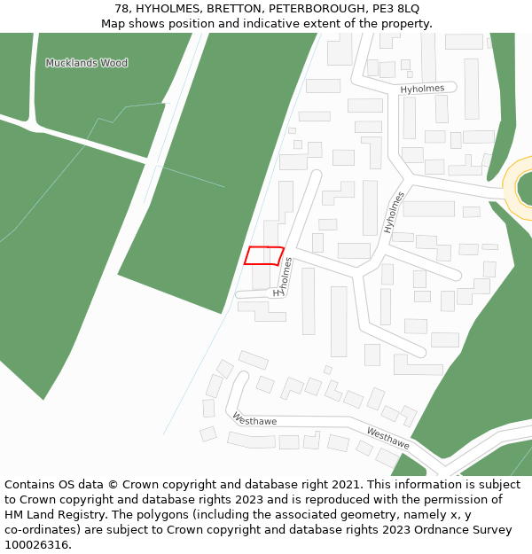 78, HYHOLMES, BRETTON, PETERBOROUGH, PE3 8LQ: Location map and indicative extent of plot