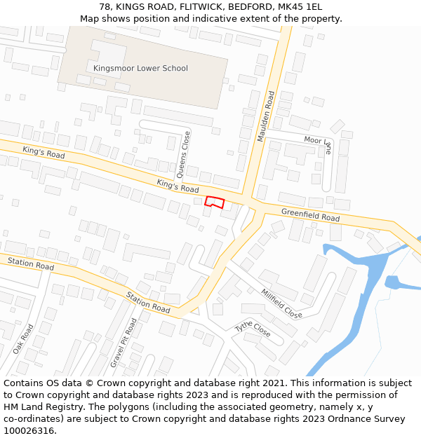 78, KINGS ROAD, FLITWICK, BEDFORD, MK45 1EL: Location map and indicative extent of plot