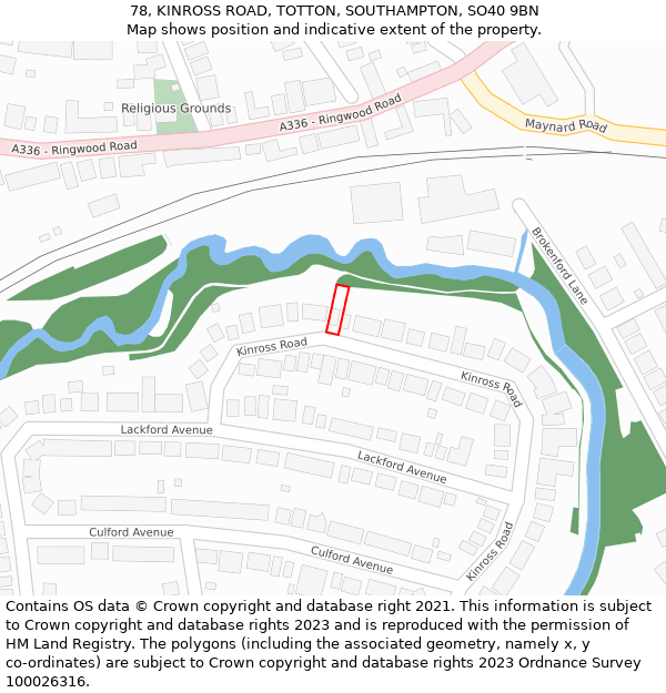 78, KINROSS ROAD, TOTTON, SOUTHAMPTON, SO40 9BN: Location map and indicative extent of plot