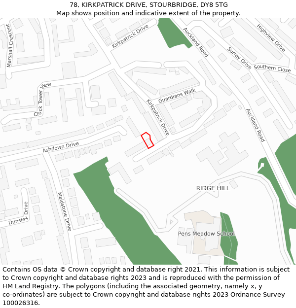 78, KIRKPATRICK DRIVE, STOURBRIDGE, DY8 5TG: Location map and indicative extent of plot