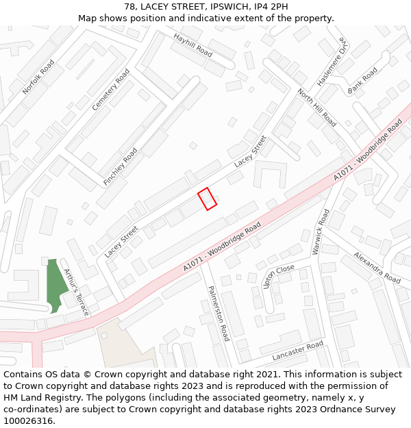 78, LACEY STREET, IPSWICH, IP4 2PH: Location map and indicative extent of plot