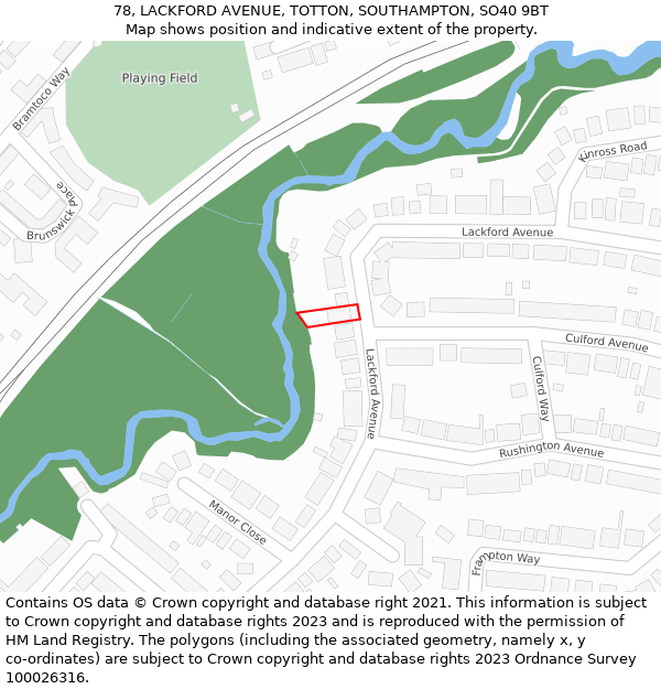 78, LACKFORD AVENUE, TOTTON, SOUTHAMPTON, SO40 9BT: Location map and indicative extent of plot