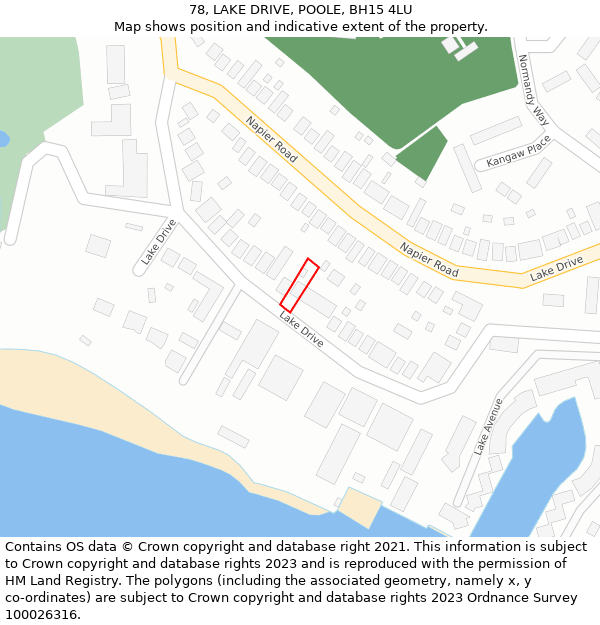 78, LAKE DRIVE, POOLE, BH15 4LU: Location map and indicative extent of plot