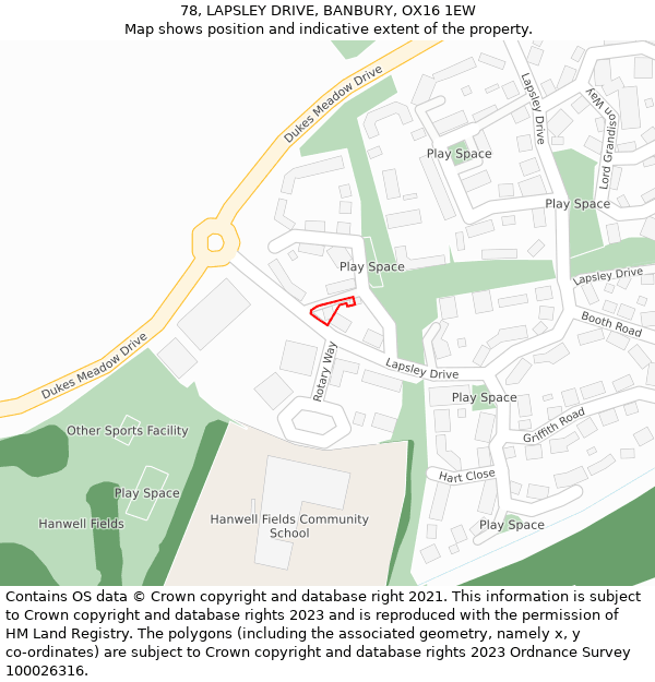 78, LAPSLEY DRIVE, BANBURY, OX16 1EW: Location map and indicative extent of plot