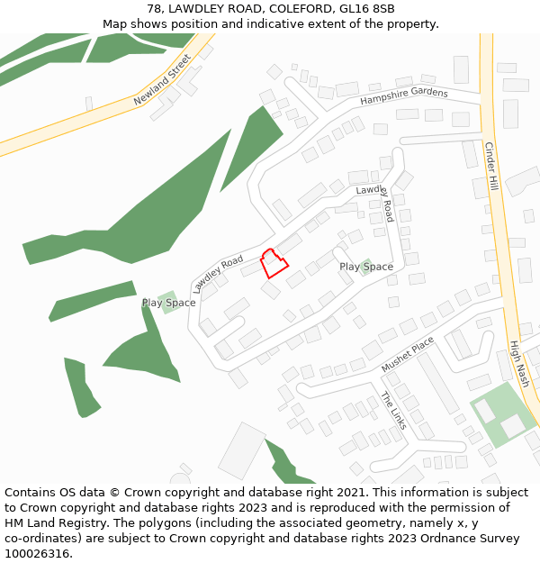 78, LAWDLEY ROAD, COLEFORD, GL16 8SB: Location map and indicative extent of plot