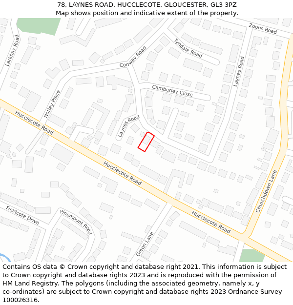 78, LAYNES ROAD, HUCCLECOTE, GLOUCESTER, GL3 3PZ: Location map and indicative extent of plot