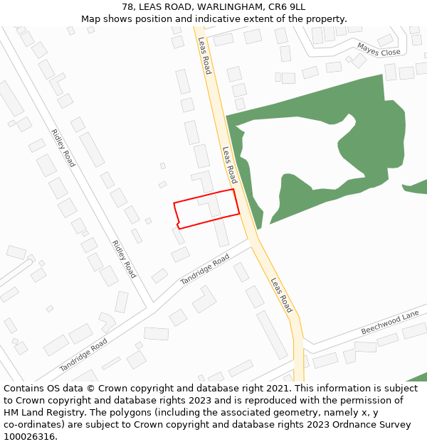 78, LEAS ROAD, WARLINGHAM, CR6 9LL: Location map and indicative extent of plot